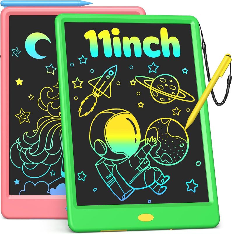 Photo 1 of 2 Pack 11 Inch LCD Writing Tablet Doodle Board, Colorful Electronic Drawing Pads, Creative Drawing Fun for Kids 3-6, Educational Car Trip Toys | Green and Pink