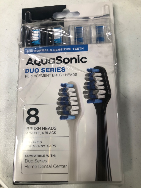 Photo 2 of AquaSonic Duo Replacement Brush Heads (8-Pack) - 4 White & 4 Black Dupont Brush Heads