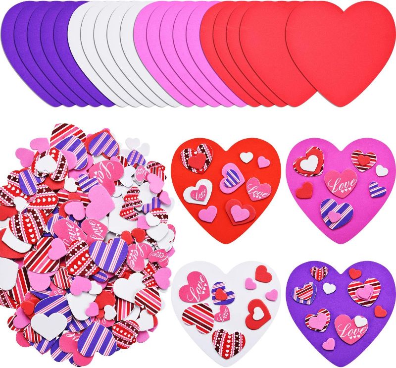 Photo 1 of 320 Pieces Valentines Foam Heart Craft Set Includes 20 Pieces Colorful Foam Hearts and 300 Pieces Self-Adhesive Heart Foam Stickers for Valentine's Day DIY Craft Supplies