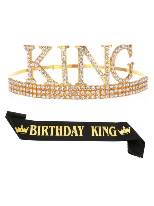 Photo 1 of 2Pcs Birthday King Crown Birthday Boy Sash Adjustable Birthday King Crown Happy Birthday King Happy Birthday Party Supplies