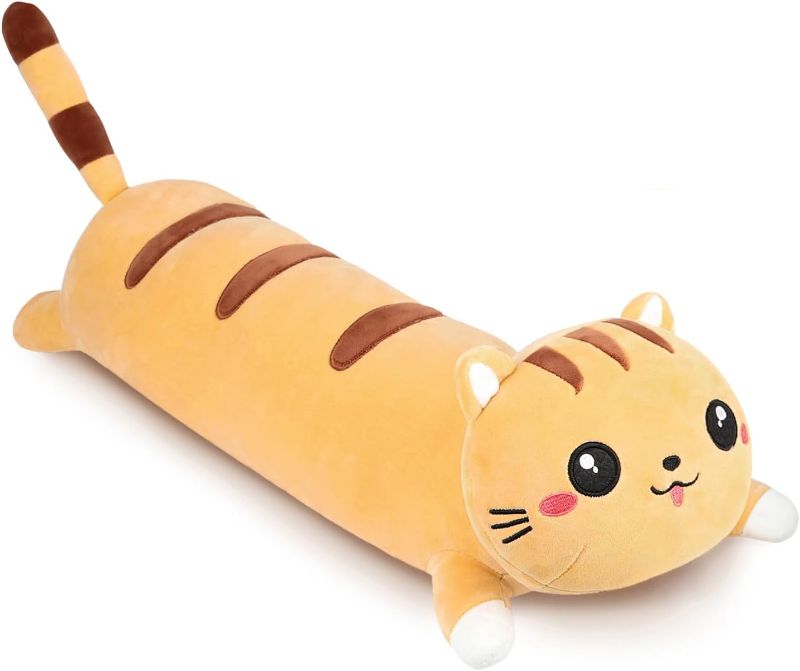 Photo 1 of AFAN Cute Long Cat Plush Kawaii 50”Body Pillow Cat Stuffed Animals Soft Plushies Cuddly Cotton Kitten Sleeping Pillow Stuffed Plush Doll Toy Gift for Kids Girlfriend ?Yellow?
