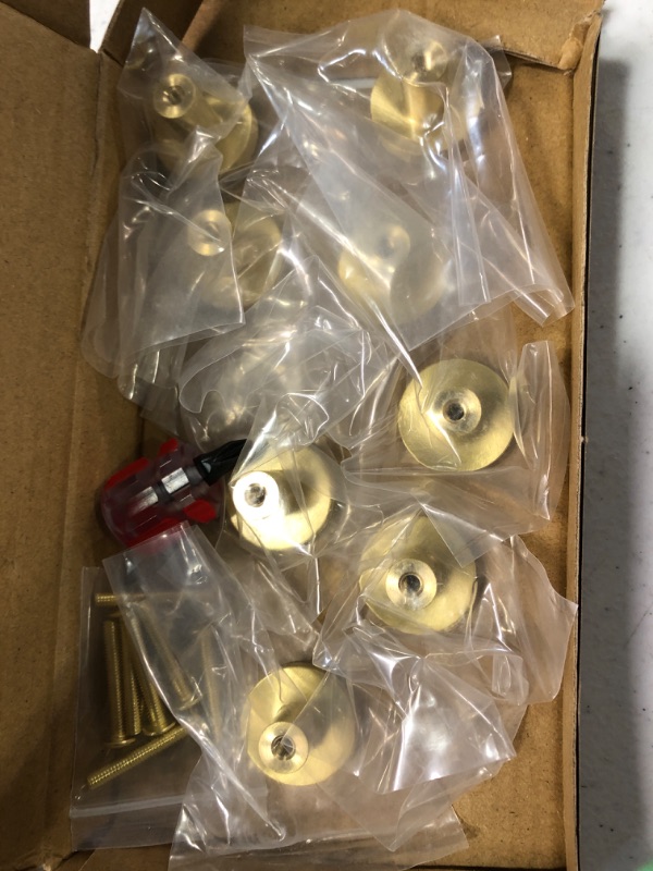 Photo 3 of 8 Pcs Gold Cabinet Knobs, Brushed Brass Round Kitchen Cabinet Hardware Pulls Knobs Gold for Dresser Drawer Cupboard Closet Furniture Wardrobe Door Knobs Handles, with Screwdriver - 20x25 mm