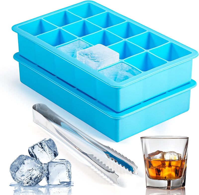 Photo 1 of 2 Pack Ice Cube Trays, ZDPMK Silicone Easy Release Flexible Molds 15 Ice Cubes Tray for Freezer?Cocktail?Whiskey?Reusable & BPA Free
