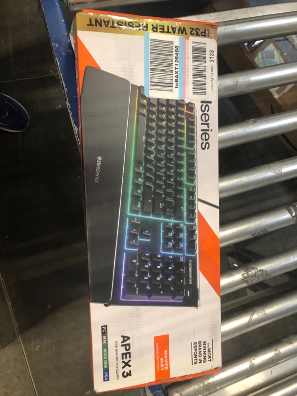 Photo 3 of SteelSeries Apex 3 RGB Gaming Keyboard – 10-Zone RGB Illumination – IP32 Water Resistant – Premium Magnetic Wrist Rest (Whisper Quiet Gaming Switch)
