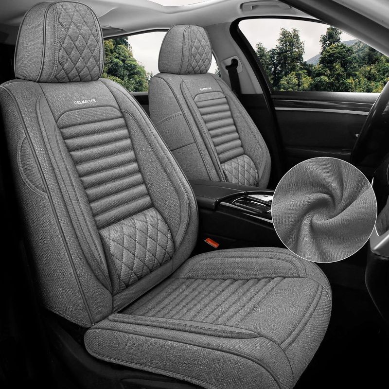 Photo 1 of GEEMAYTEK Front Car Seat Covers, 2 Seats Universal Leather Seat Cover Accessories Include Keychain Seat Hook,Breathable Car Seat Protector,Automotive Seat Covers for Most Truck Sedans SUV Pick-up Front Pair 
