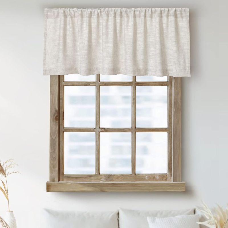Photo 1 of 2 Pack Kitchen Valances for Windows Modern Farmhouse Cotton Linen Valance Curtains Topper Country Rustic Bathroom Small Window Treatment Bohemian Decor (54x18 inch, Natural)
