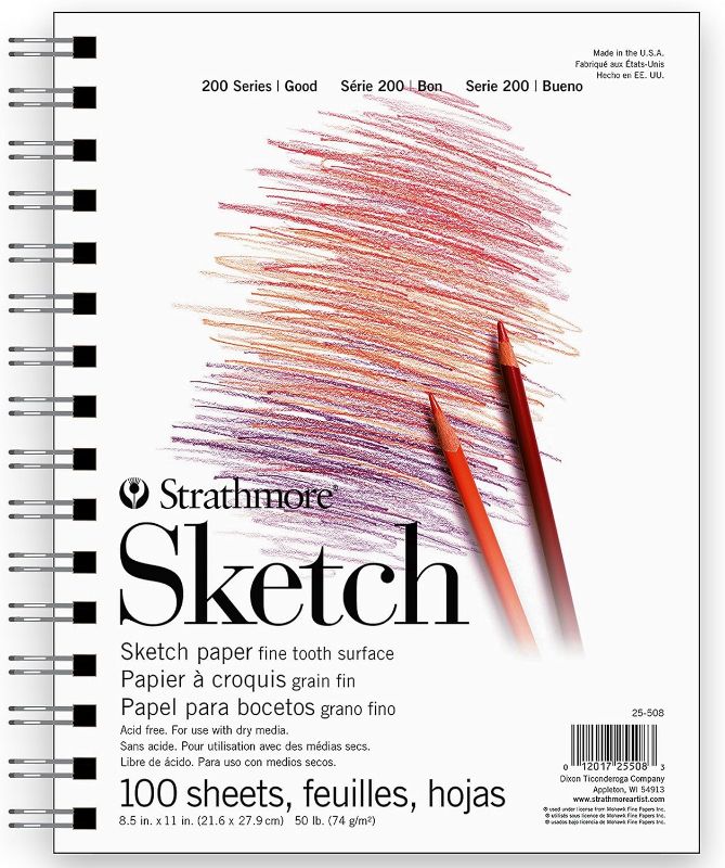 Photo 1 of Strathmore 200 Series Sketch Pad, 8.5x11 inch, 100 Sheets, Side Wire - Artist Sketchbook for Drawing, Illustration, Art Class Students
