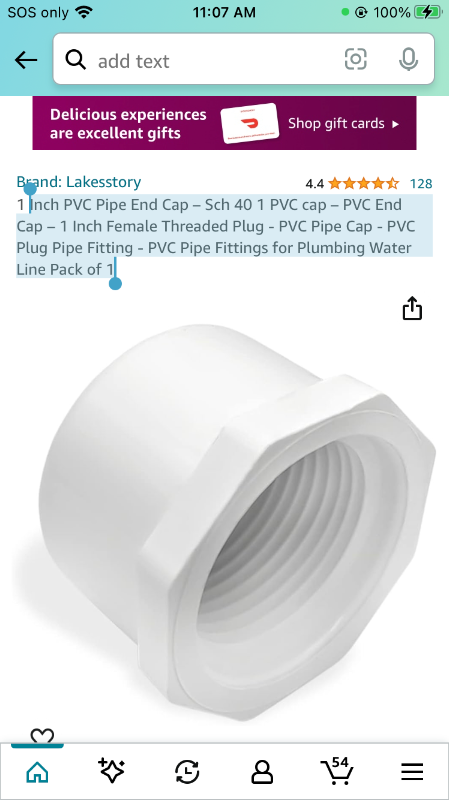 Photo 1 of  PVC Pipe End Cap – Sch 40 1 PVC cap – PVC End Cap – 1 Inch Female Threaded Plug - PVC Pipe Cap - PVC Plug Pipe Fitting - PVC Pipe Fittings for Plumbing Water Line Pack of 1