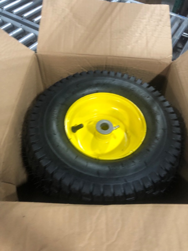 Photo 3 of (2 Pack) AR-PRO Exact Replacement 15" x 6.00-6" Front Tire and Wheel Assemblies for John Deere Riding Mowers - Compatible with John Deere 100 and D100 Series - 3” Centered Hub and 3/4” Bushings 15 x 6.00-6" Yellow