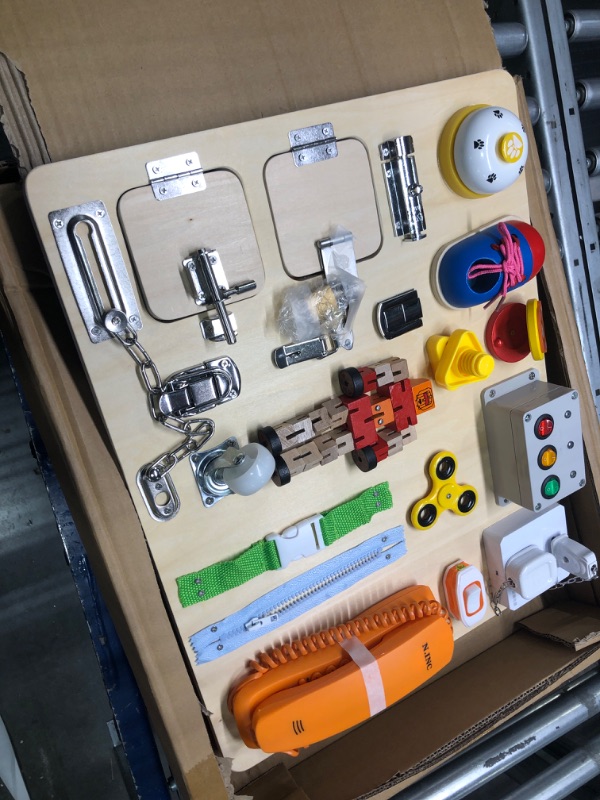 Photo 1 of Busy Board for Toddlers- Learn to Dress Toys for 1 2 3 4 Year Old Kids - Learning Toy for Airplane or Car Travel-20-in-1 Yellow