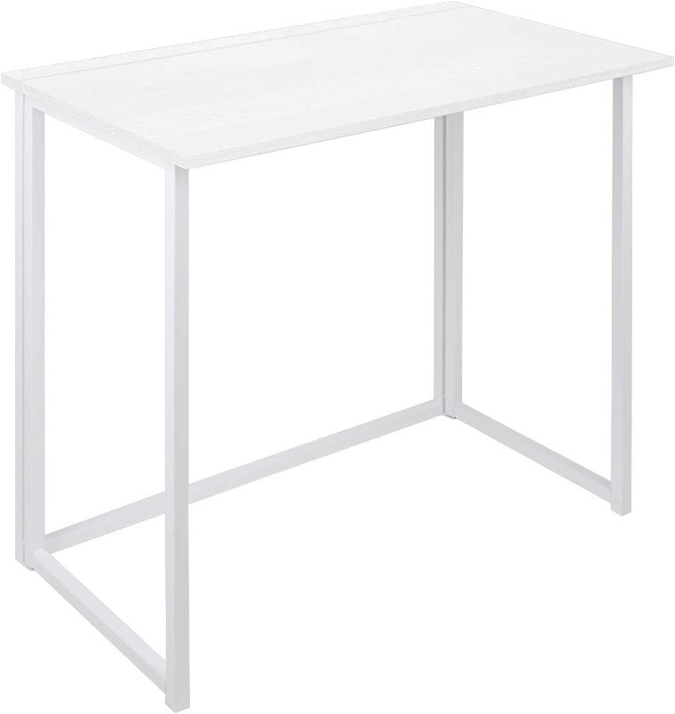 Photo 1 of Folding Computer Desk for Small Spaces, No-Assembly Space-Saving Home Office Desk, Foldable Computer Table, Laptop Table, Writing Desk, Compact Study Reading Table (White)