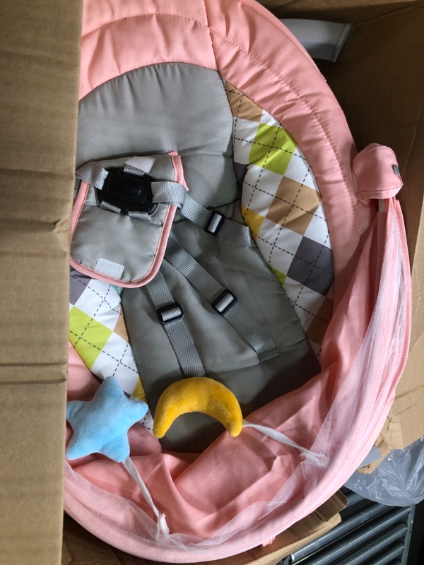 Photo 3 of Bioby Baby Swing for Infants to Toddler, Electric Portable Baby Bouncer for 0-12Months Newborn, Baby Rocker with 5 Swing Speeds and Remote Control, Touch Screen, Bluetooth Music, for Baby 5-20Lb,Pink