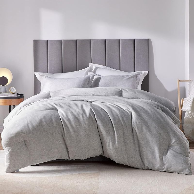 Photo 1 of  Full Size Comforter Set - 3 Pieces Grey Soft Luxury Cationic Dyeing Bedding Comforter for All Season, Gray Breathable Lightweight Fluffy Bed Set with 1 Comforter and 2 Pillow Shams
