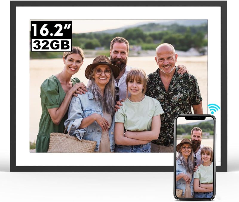 Photo 1 of BSIMB 16.2-Inch 32GB WiFi Extra Large Digital Picture Frame, Smart Photo Frame with IPS HD Touchscreen Remote Control, Auto-Rotate, Wall Mounted,Share Photos&Video via App&Email, Gift for Grandparents
