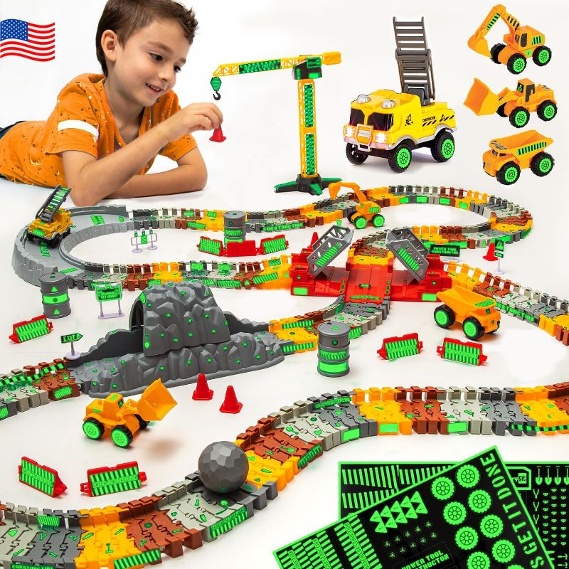 Photo 1 of ** FOR PARTS** JITTERYGIT Construction Race Track Site Toy - Including Sandbox Vehicles, Trucks, Excavator, Bulldozer, Dump Truck, Crane - Birthday Gift for Kids, Boys, Girls, Toddlers for Ages 3 4 5 6 7 8 Year Old