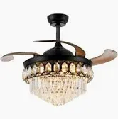 Photo 1 of **USED** Moooni Fandelier Retractable Ceiling Fans with Lights and Remote Controller, Dimmalbe Crystal Chandelier Fan Light Kit 42 Inch B