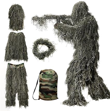 Photo 1 of DoCred Ghillie Suit, 3D Camouflage Hunting Apparel Including Jacket, Pants, Hood, Carry Bag, Ghillie Suit for Men/Adult/Youth