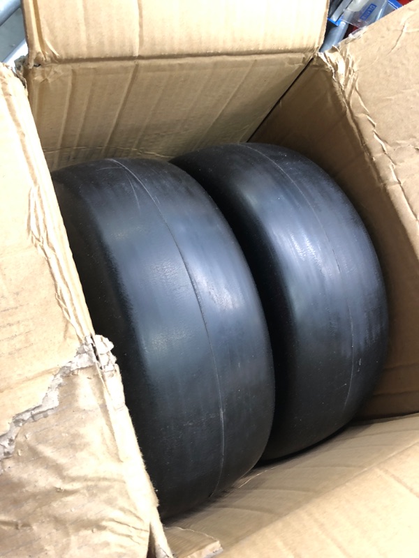 Photo 3 of **USED** 2 PCS Premium 13x5.00-6 Flat Free Tire and Wheel for Lawn Mowers & Zero Turn Mowers, with 3/4" & 5/8" Grease Bushing and 3.25"-5.9" Centered Hub, Solution for Commercial Grade Lawns, and Garden Turf