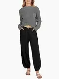 Photo 1 of MEROKEETY Women's 2 Piece Outfits Sweater Set Long Sleeve Knit Pullover High Waist Pants Lounge Sets Black Large