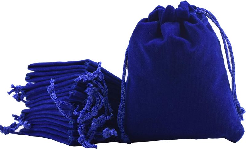 Photo 1 of 50pcs Small Royal Blue Drawstrings Velvet Bags for Jewelry, Gift, Wedding Favors, Candy Bags, Party Favors, 4.0x4.8''
