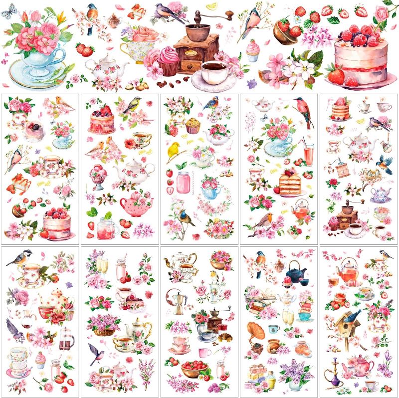 Photo 1 of 10 Sheets Rub on Transfers for Crafts and Furniture Rub on Transfers Stickers Festive Floral Vintage Decals for Fabric Planner DIY Craft Wood Home 5.91 x 11.81 Inch (Blossom Tea Pot)