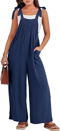 Photo 1 of ANRABESS Women's Overalls Jumpsuit Casual Loose Sleeveless Adjustable Tie Straps Bib Wide Leg Rompers Outfits with Pockets