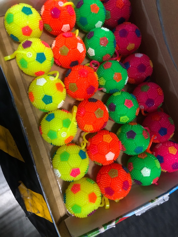 Photo 1 of 24 Pcs 2.6 Inch Bouncy Light up Ball LED Flashing Spiky Sensory Stress Balls Fidget Sensory Glow Toys Carnival Prizes Bulk Party Favor Birthday Return Gifts Autistic Pride Day(Soccer)