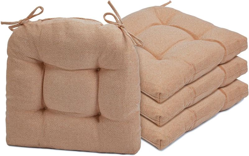 Photo 1 of 4 Pack Chair Cushions for Dining Chairs, Chair Cushion, Pads and Mat with Ties for Indoor Kitchen Seat ans Desk (4 Pack, 17" x 16", Khaki)