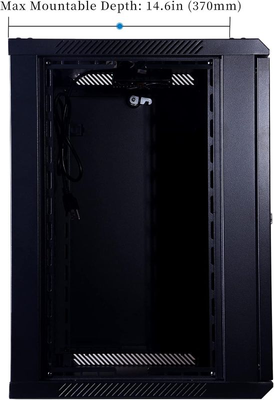 Photo 1 of 12U Performance Wall Mount Server Cabinet Network Rack Enclosure, Quiet Cooling Fan, Locking Glass Door, Black