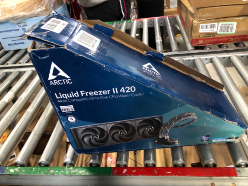 Photo 2 of ARCTIC Liquid Freezer II 420 - Multi Compatible All-in-One CPU AIO Water Cooler, Efficient PWM Controlled Pump, Fan Speed: 200-1700 RPM (Controlled via PWM), LGA1700 compatible - Black *Used*box is damaged 