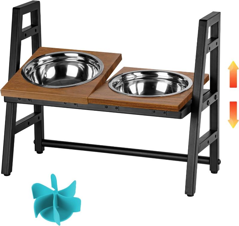 Photo 1 of 
Elevated Dog Bowls with 3 Adjustable Heights & 2 Separate 0-15°Adjustable Platforms, Raised Dog Bowl Stand with 2 Stainless Steel Bowls & 1 Slow Feeder, Dog Bowls for Small Medium Large Dog and Cat
