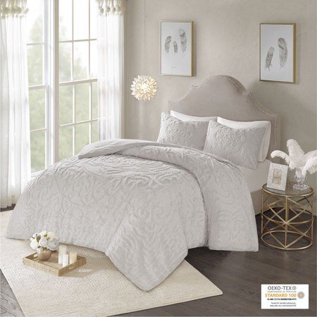 Photo 1 of 3pc Full/Queen Cecily Cotton Chenille Medallion Comforter Set - Gray