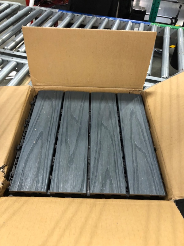 Photo 3 of **USED** Wood Plastic Composite Patio Deck Tiles (12" x 12", 6 PCs?3D Co-extrution Dark Gray),DIY Interlocking Decking Tiles, Floor Tile,Durable,Maintenance,Waterproof,Indoor Outdoor