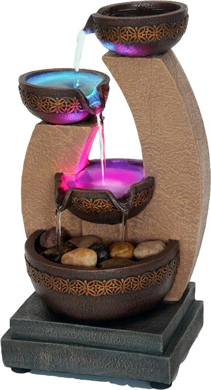 Photo 1 of 11" H Golden Tiered Bowl Fountain with Color Changing LED Lights with Adapter