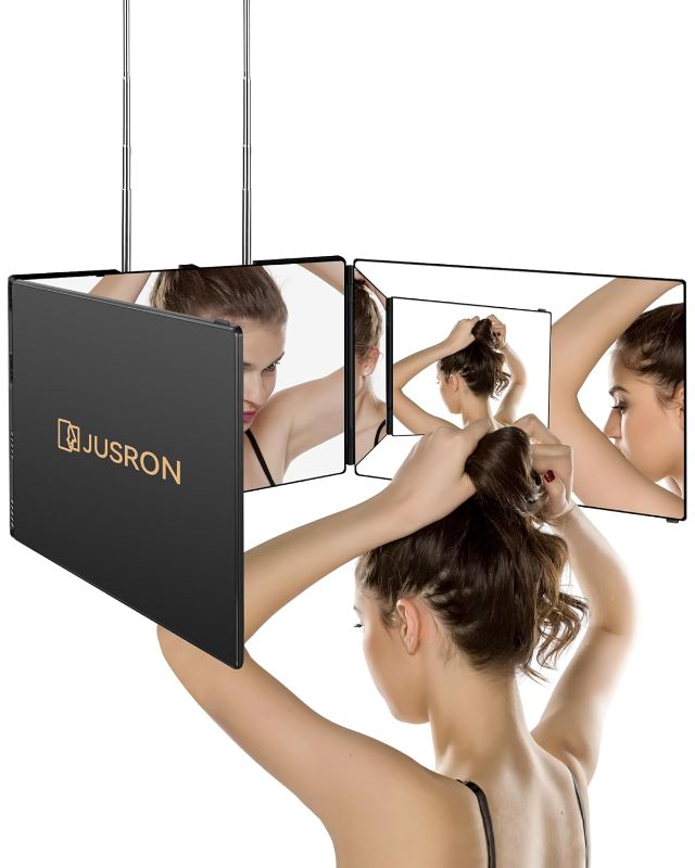 Photo 1 of JUSRON 360 Viewing Angle Self Hair Cutting Mirror, Clear Anti-Fog HD Glass (Black Without LED, Without Accessories)