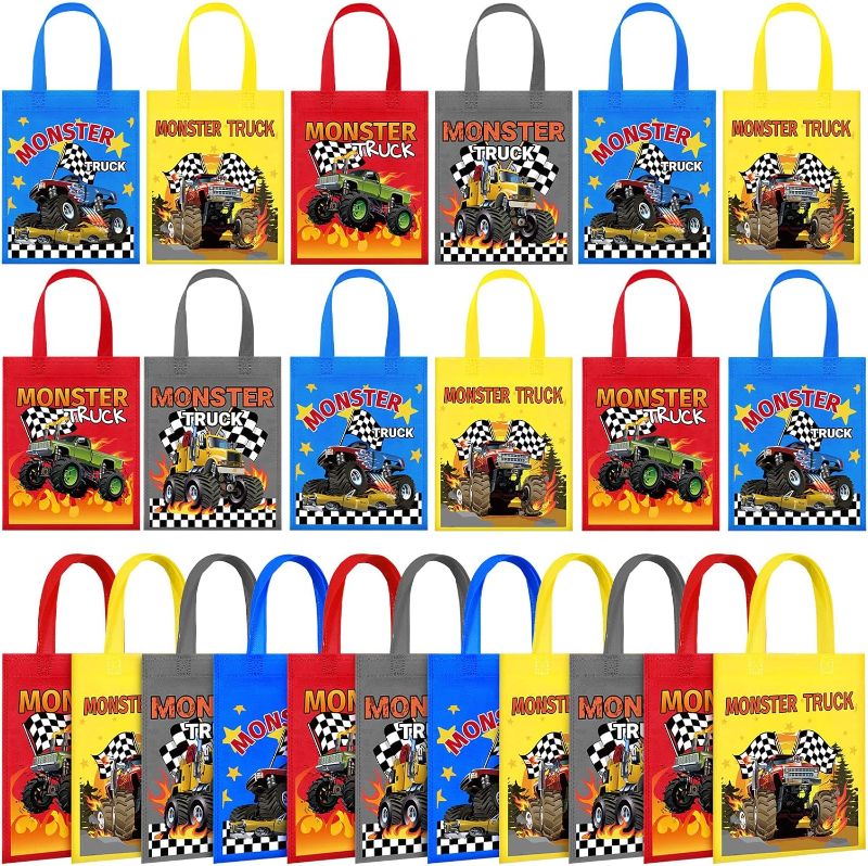 Photo 1 of 24 Pcs Kart Reusable Gift Bags Truck Birthday Party Supplies Non Woven Goodie Bags for Kids Reusable Tote Bags with Handles Candy Treat Bags Kart Snack Bag for Boys Kids Truck Party Favors (Colorful