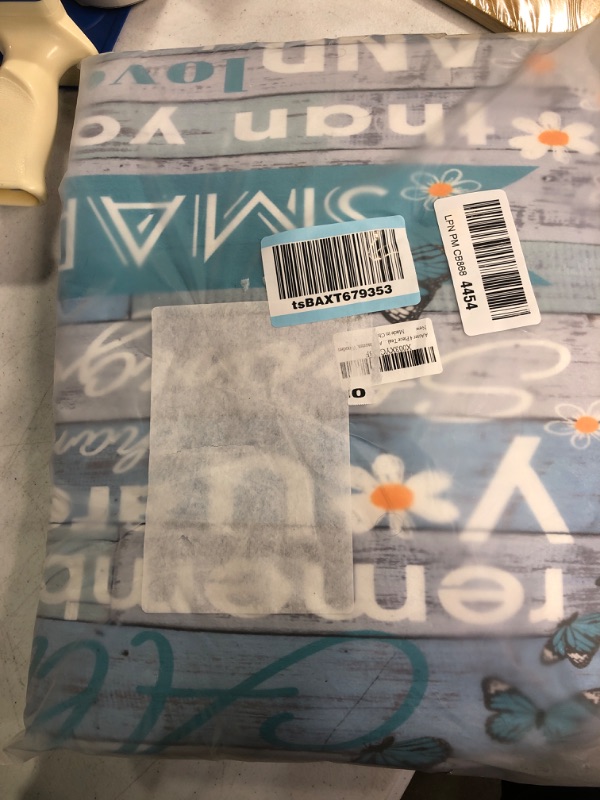 Photo 1 of AAtter 4 Piece Teal Turquoise Shower Curtain Set Rustic Butterfly Daisy Aqua Inspirational Quotes 60Wx72L Curtains Decor with Non-Slip Rugs, Toilet Lid Cover and Bath Mat Bathroom Accessories, Wooden 60Wx72L 4PCs Teal and Grey