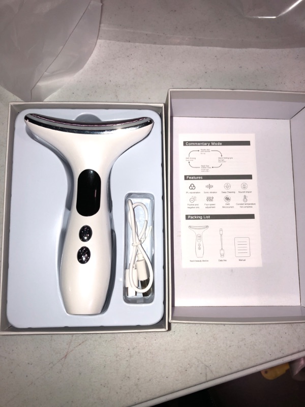 Photo 2 of Aikertec Neck Face Massager, Electric Face and Neck Lifting Face Contouring Tool with 3 Colors of LED, Heating and Vibrating Skin Rejuvenating Beauty Device to Lift and Tighten Sagging Skin White