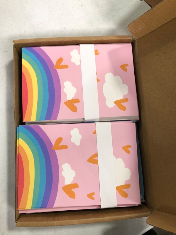 Photo 2 of 48 Pack Rainbow Cards with Envelopes for Thank You, Baby Shower, Birthday, Kids Stationary, Girls (Pastel, 4x6 In)