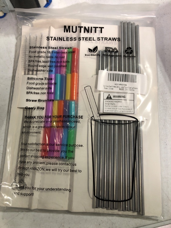 Photo 2 of 20 Pack Reusable Stainless Steel Metal Straws,10.5" & 8.5" Reusable Drinking Straws with 20 Silicone Tips 5 Straw Brushes 1 Travel Case,Eco Friendly Extra Long Metal Straw Fit for 20 24 30 oz Tumbler Silver