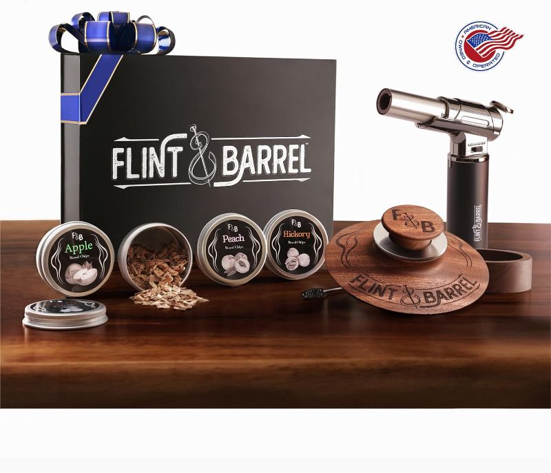 Photo 1 of Flint & Barrel Cocktail Smoker Kit with Torch and Wood Chips, 4 Flavors - Old Fashioned Smoker Kit, Bourbon & Whiskey Drink Smoker Infuser Kit - Whiskey Gifts for Men, Dad, Husband (No Butane