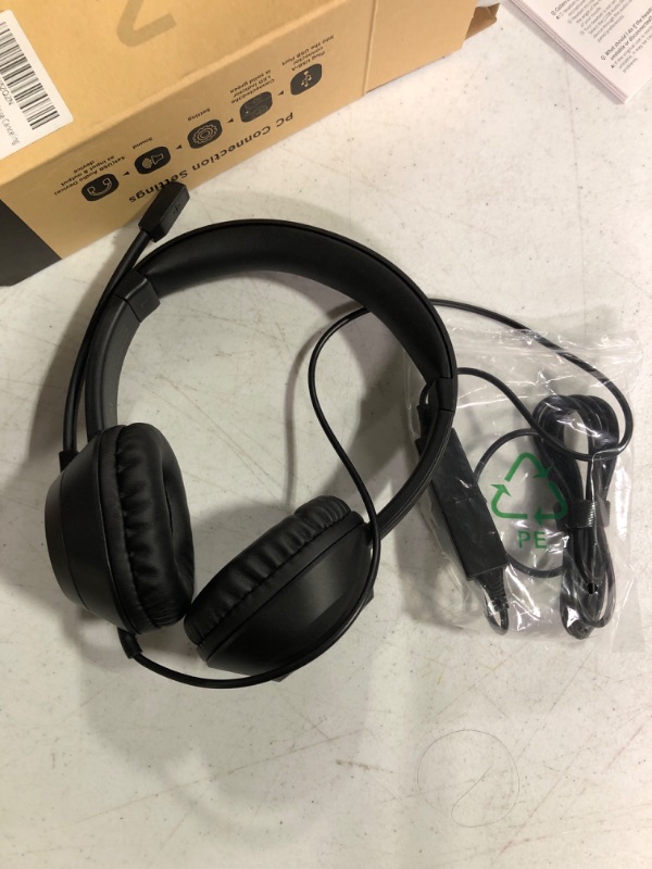 Photo 1 of LEVN Headset with Mic, USB Headset with Microphone, Computer Headset with Noise Cancelling Microphone for Laptop PC, Mute in-line Controls, Wired Headset for Work from Home/Open Office/Call Center Black