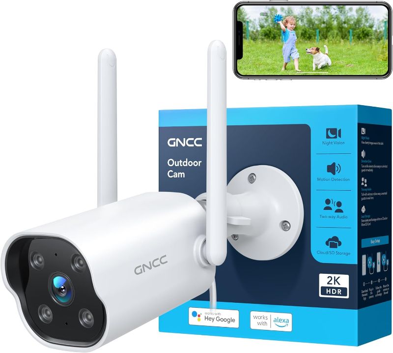 Photo 1 of GNCC Outdoor Camera, 2K Cameras for Home Security Outside, Home Security Cameras, Motion Detection, Night Vision, 24/7 Recording, 2 Way Audio, Waterproof, Cloud & Local, Plug-in, APP Control