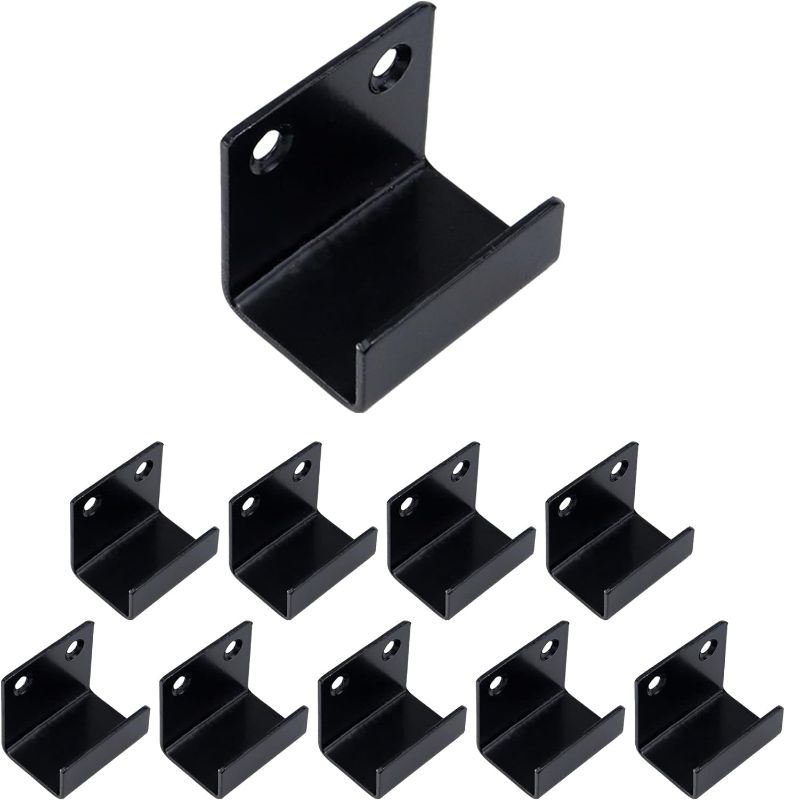 Photo 1 of Coshar 10 Pcs Thicken Stainless Steel Tile Hanger Wall Tile Display Bracket Heavy Duty Flat J Hook Hanger Ceramic Tile Billboard Wall Mounted Hook Fastener - Black (Inner Width 15mm)
