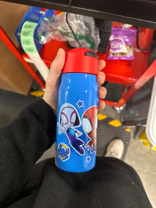 Photo 2 of Zak Designs Marvel Spidey And His Amazing Friends Vacuum Insulated Stainless Steel Kids Mesa Water Bottle with Flip-Up Straw and Locking Spout Cover, Durable Cup for Sports or Travel (13.5oz, 18/8 SS) 13.5 oz Spidey And His Amazing Friends