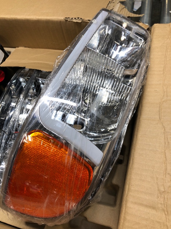Photo 1 of PIT66 LED DRL BAR Headlights, Compatible with 1999-2007 GMC Sierra 1500/2001-2007 GMC Sierra 1500HD 2500HD 3500/1999-2004 GMC Sierra 2500/99-06 GMC Yukon, Clear Lens Chrome Housing Amber Reflector 1999-2007 Sierra Clear Lens Chrome Housing Amber Reflector