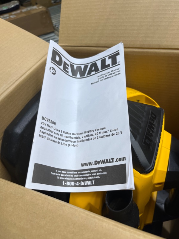 Photo 4 of *** USED FOR PARTS** DEWALT 20V MAX Cordless Wet-Dry Vacuum, Tool Only (DCV580H),Black, Yellow, 17.10 Inch x 12.80 Inch x 12.30 Inch