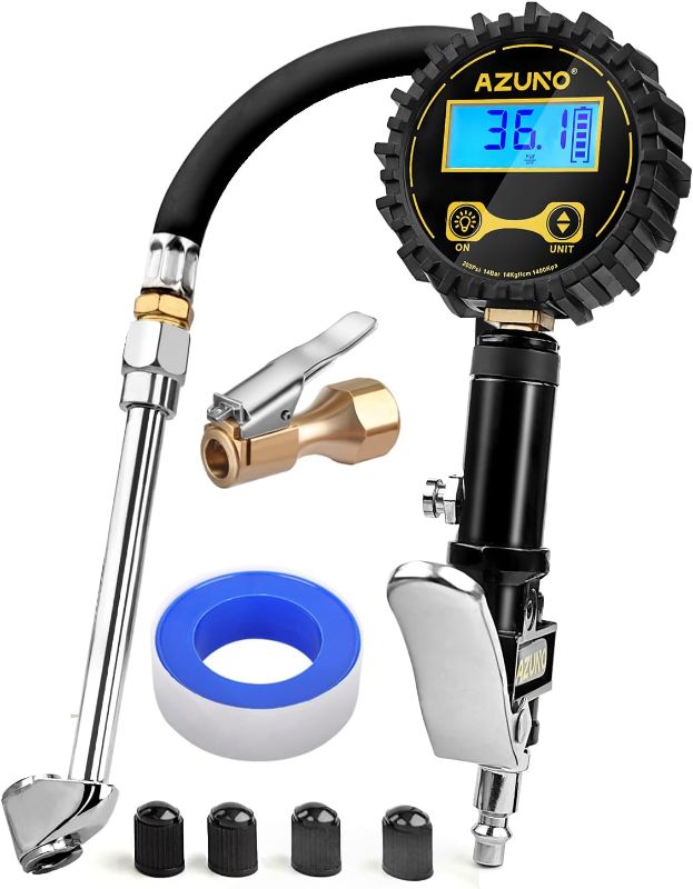 Photo 1 of AZUNO Digital Tire Inflator with Pressure Gauge, 200 PSI, Heavy Duty Air Compressor Accessories, w/Rubber Hose Lock on Air Chuck and Quick Connect Coupler