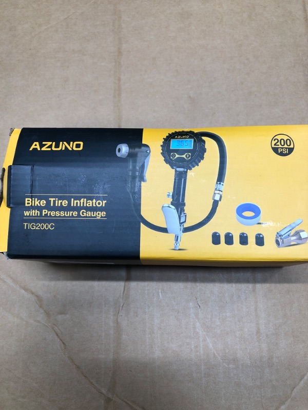 Photo 1 of AZUNO Digital Tire Inflator with Pressure Gauge, 200 PSI, Heavy Duty Air Compressor Accessories, w/Rubber Hose Lock on Air Chuck and Quick Connect Coupler