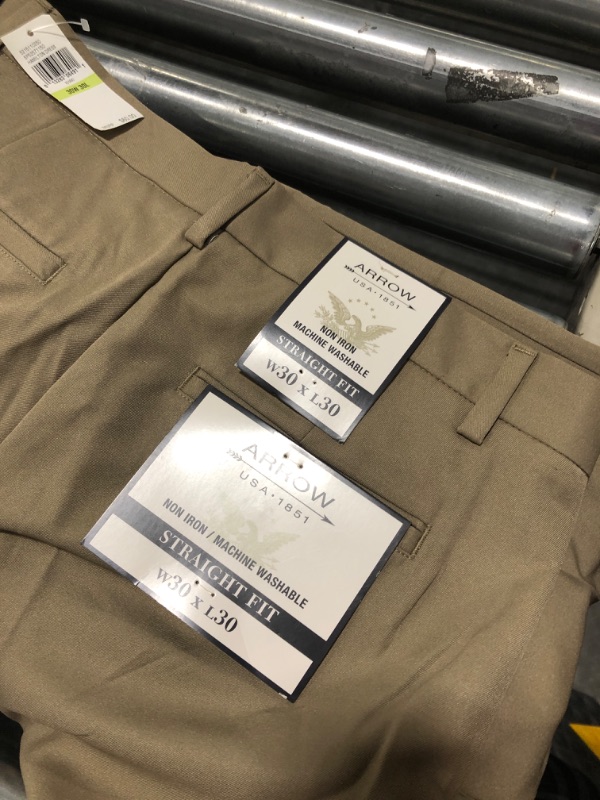 Photo 4 of Arrow Men's Flat Front Straight Fit Solid Twill Micro Dress Pant 30W x 30L Khaki